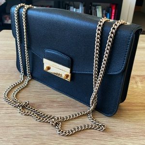 Furla Black Gold Hardware Chain Crossbody Bag
